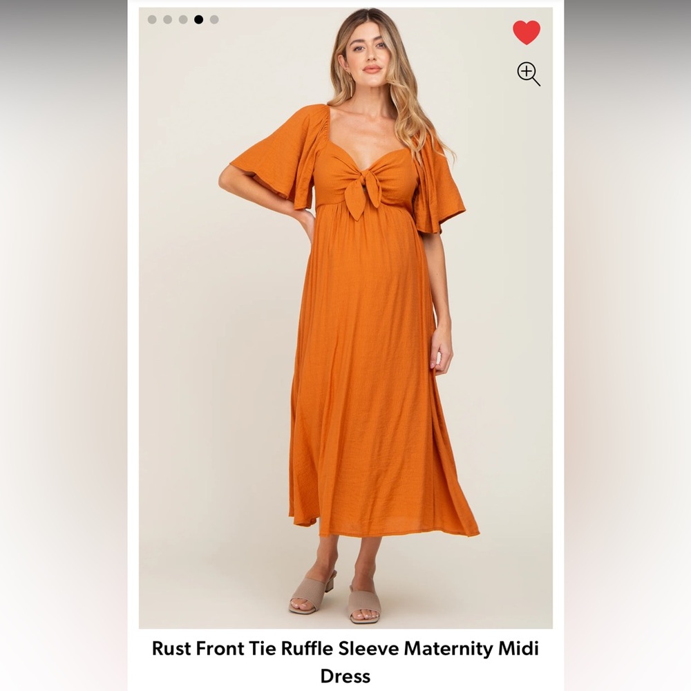 Pinkblush Rust Front Tie Ruffle Sleeve Maternity Midi Dress